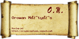 Orowan Mátyás névjegykártya
